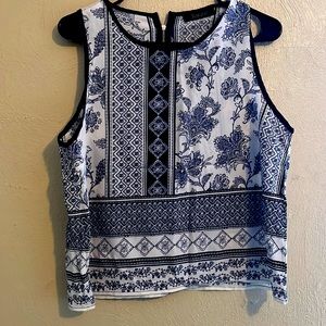 Blue and white sleeveless dress shirt